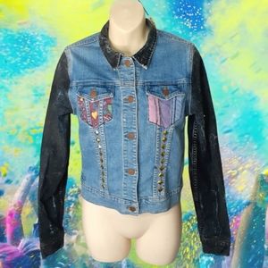 Vintage J BRAND Bowie Coat Studded Painted Distressed Colorblock Denim Jacket